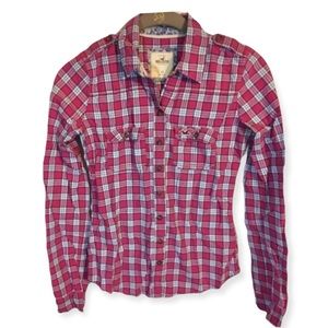 Vintage Hollister-Pink Plaid Button Down Long Sleeve Collar Shirt Top-XS